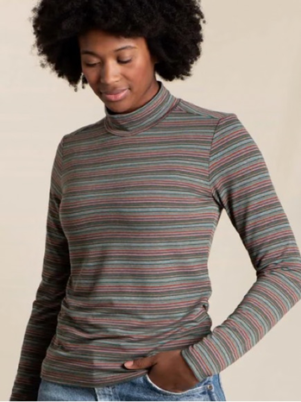 Toad&Co Women’s Piru Mock Neck Longsleeve Shirt Lightweight Multicolor Stripe XL